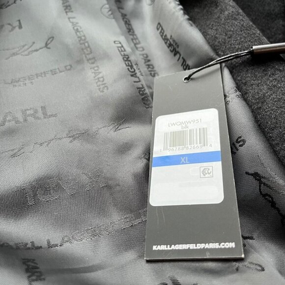 NWT KARL LAGERFELD WOMEN'S BLACK WOOL BLEND GOLDEN CHAIN TRENCH COAT- XL - Picture 12 of 16